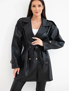 Dámský kabát z ekokůže model 22251656 v pase černý - K-Fashion