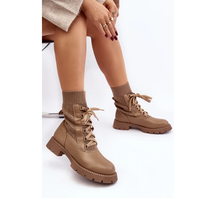 Dámské botky se šňůrkou a světle béžovou podkolenkou Gentiana