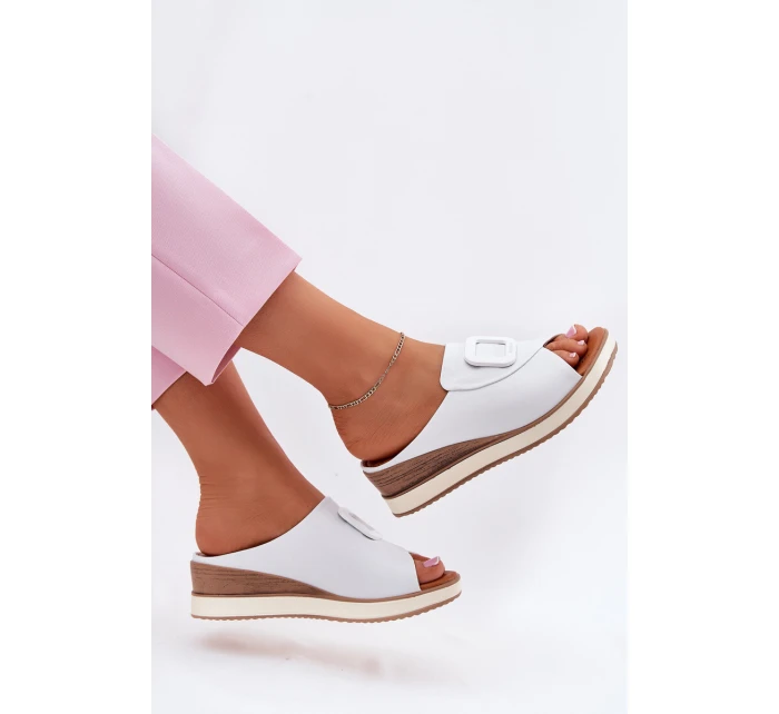 Dámské kožené pantofle na klínu Artiker 56C2149 oranžové