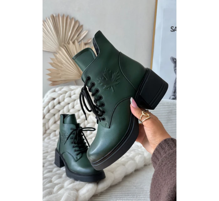 Dámské kožené kotníkové boty na klínu s vyhříváním Vinceza 39950 tmavě zelené