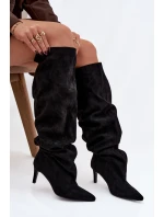 Dámské kozačky na jehlovém podpatku nazouvací černé Mavilla