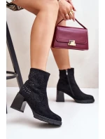 Zateplené Dámské Kotníkové Boty Na Podpatku S Ozdobou D&A MR880-130 Černé
