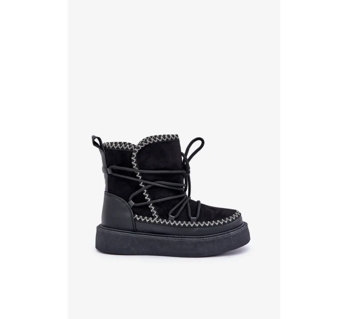 Dámské sněhule s výšivkou na platformě černé Naleris