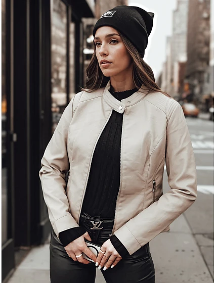Dámská přechodná kožená bunda TY4744 béžová - FashionStreet Dámská přechodná kožená bunda TY4744 béžová - FashionStreet