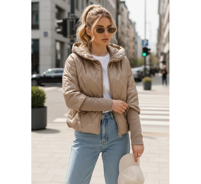 Dámská přechodná prošívaná bunda s kapucí FashionStreet camel TY5561