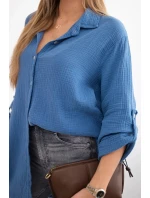 Bavlněná mušelínová košile Plus Size Tmavý denim Bavlněná mušelínová košile Plus Size Tmavý denim