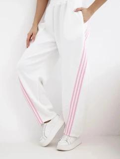 Dámské kalhoty z viskózy s lampasem máslové bílé