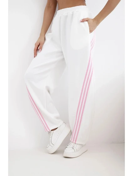 Dámské kalhoty z viskózy s lampasem máslové bílé Dámské kalhoty z viskózy s lampasem máslové bílé