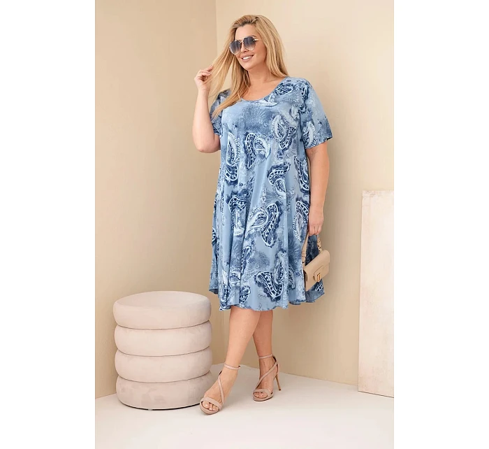 Dámské viskózové šaty Plus Size s krátkým rukávem a vzorem model 22043112 - K-Fashion