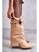 Kožené Kozačky Na Vysokém Podpatku béžové model 21599508 - Boto