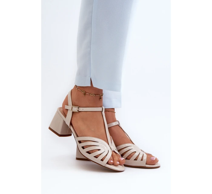 dámské sandály na podpatku  Béžové model 21659197 - SERGIO LEONE