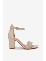 Dámské sandály na podpatku s pleteným páskem béžové model 21698571 - EVENTO