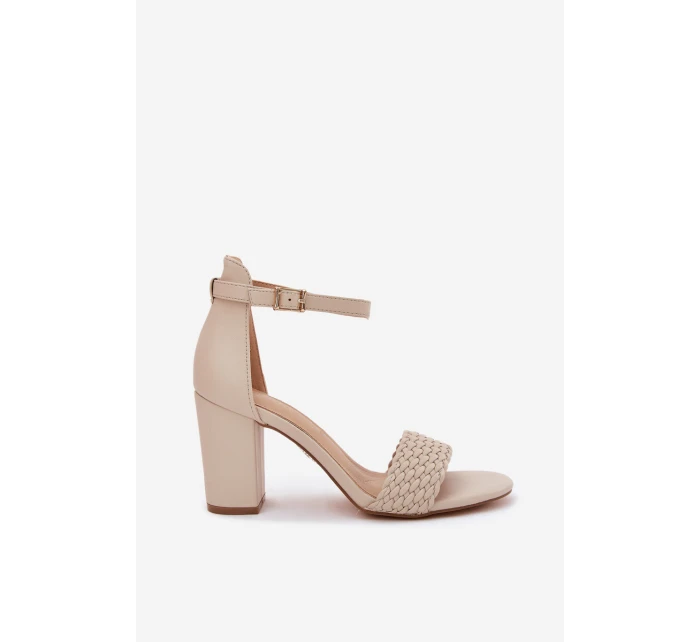 Dámské sandály na podpatku s pleteným páskem béžové model 21698571 - EVENTO