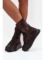 Kožené kotníkové boty na platformě s podšívkou model 21714263 - Maciejka