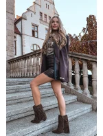 Dámské kotníkové boty na podpatku s třásněmi a zlatými hnědé Damskie model 21757504 - Boto Dámské kotníkové boty na podpatku s třásněmi a zlatými hnědé Damskie model 21757504 - Boto