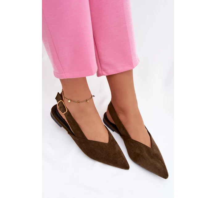 Baleríny se Zlatým Přezkou Eko Semišové Olivové Palerra