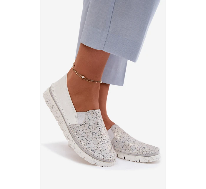 Dámské nazouvací kožené polobotky Maciejka 03512-70 Bílá-Stříbrná