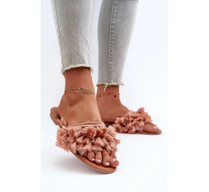 Dámské ploché pantofle s třásněmi, špinavě růžová Rialle