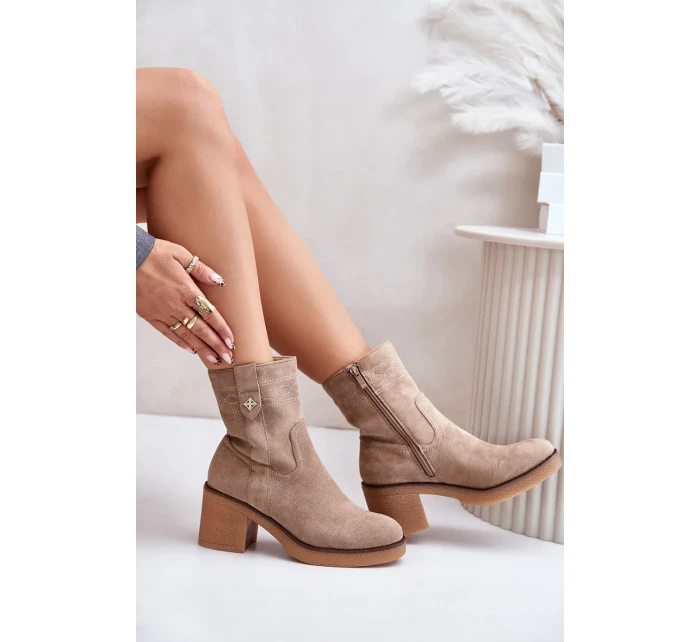 Zateplené Dámské Kotníkové Boty Na Podpatku Béžové Vailia