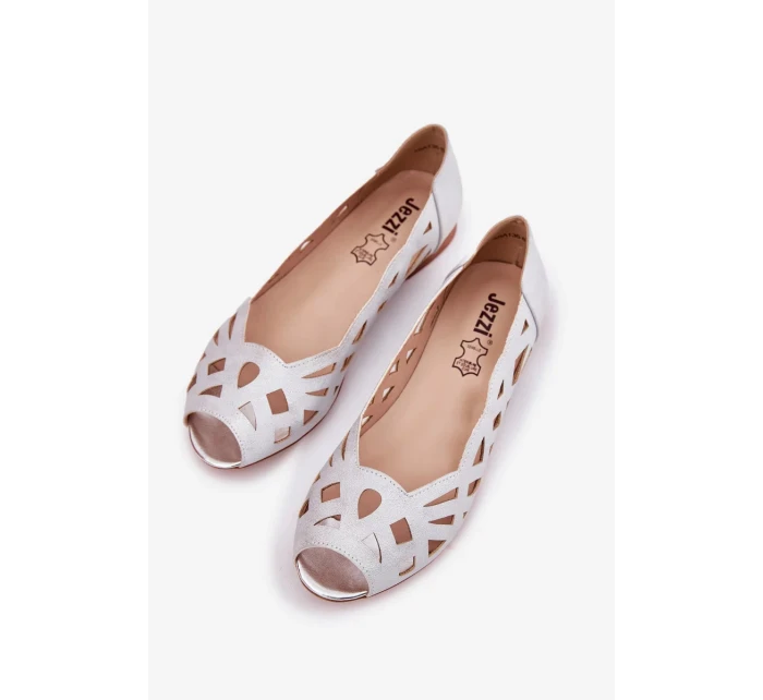 Dámské perforované baleríny s otevřenou špičkou Calgis – stříbrné