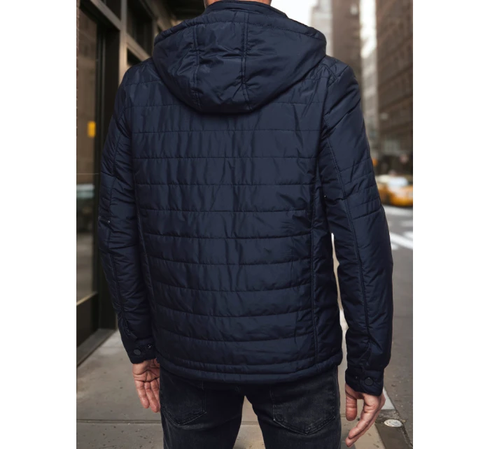 Pánská přechodná prošívaná bunda s kapucí tmavě modrá FashionStreet TX5004