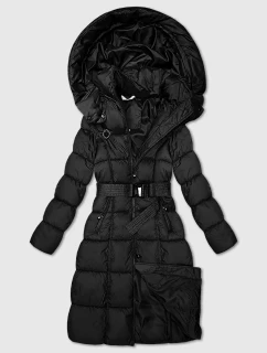 Černá dlouhá a hrubší zimní bunda s opaskem Minority (P3-6033-1)