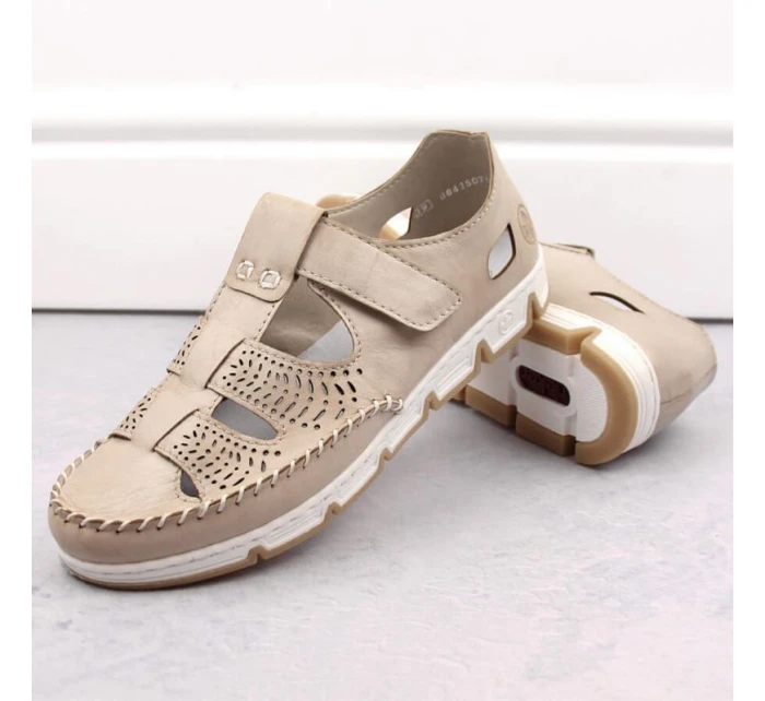 Rieker W RKR651 béžové kožené polobotky s háčkem a smyčkou