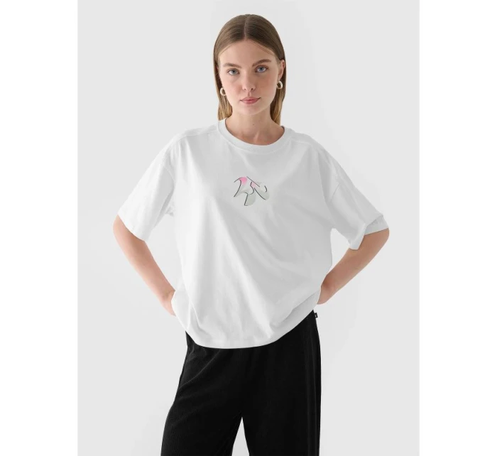 Dámské tričko oversize s potiskem 4F 4FRAW24TTSHF2582-10S Dámské tričko oversize s potiskem 4F 4FRAW24TTSHF2582-10S