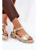 Eko Kožené Sandály Dámské S Přezkou Zlaté model 21687888 - Boto Eko Kožené Sandály Dámské S Přezkou Zlaté model 21687888 - Boto