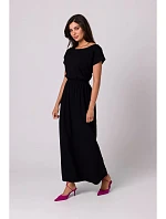 B264 Maxi šaty s elastickým pasem - černé