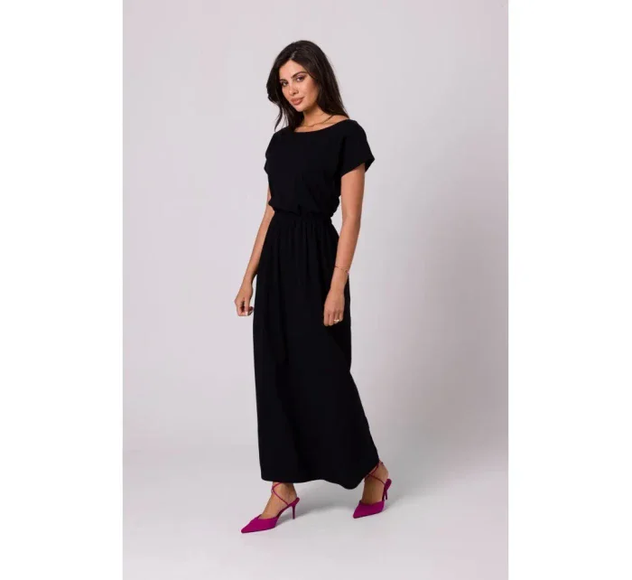 model 18407297 Maxi šaty s elastickým pasem černé - BeWear model 18407297 Maxi šaty s elastickým pasem černé - BeWear
