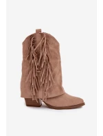 Dámské kotníkové kozačky – kovbojky se třásněmi na sloupku Gralina – khaki