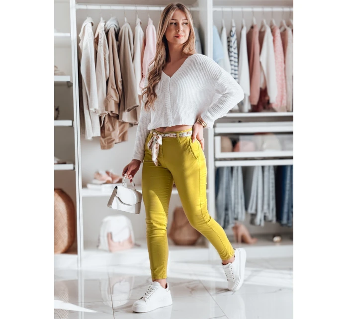 Dámské látkové chinos kalhoty s páskem ROSSALI hořčicové FashionStreet UY2533