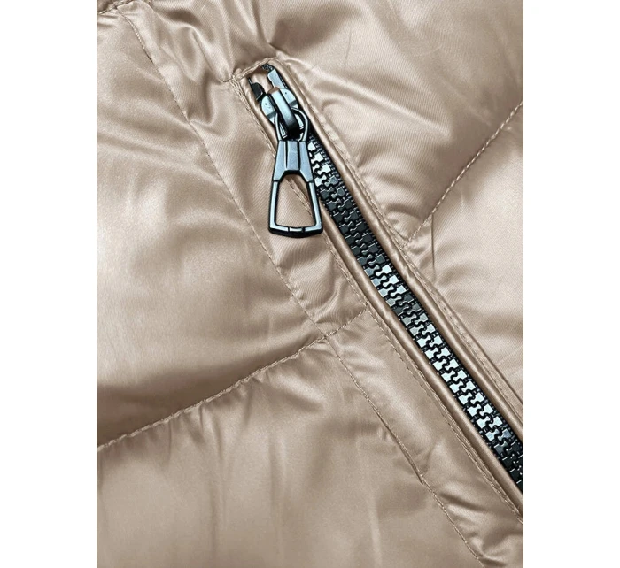 Cappuccino-černá dámská oboustranná zimní bunda s kapucí (B8202-1021)