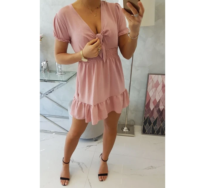 Šaty s vázaným výstřihem do V tmavě růžové