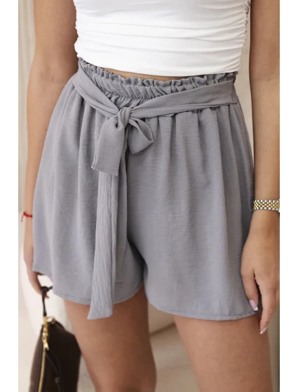 Viskózové šortky zavazované v pase šedý Viskózové šortky zavazované v pase šedý