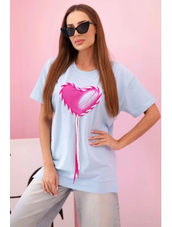 Dámské oversize tričko srdcem a třásněmi s krátkým rukávem modrá