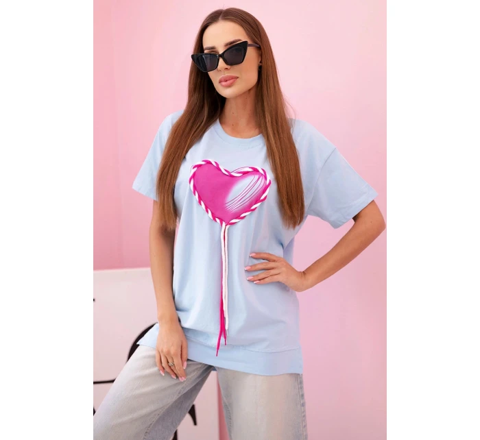 Dámské oversize tričko srdcem a třásněmi s krátkým rukávem modrá
