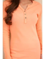 Dámská bavlněná šaty s dlouhým rukávem a dekoltem na knoflíky meruňková