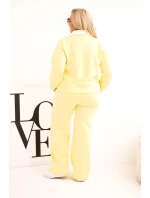 Komplet dámský model 21924588 Plus Size se širokými nohavicemi a límečkem žlutý - K-Fashion
