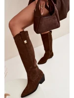 Kožené semišové kozačky zateplené  čokoládové model 21718495 - Zazoo