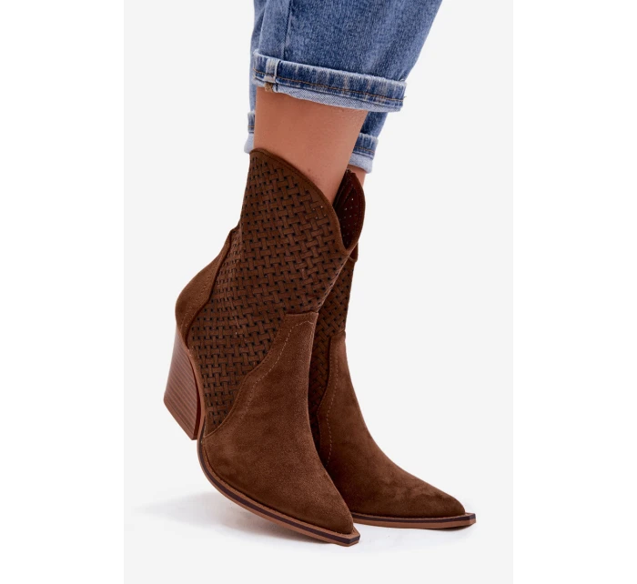 Dámské otevřené kotníkové boty na podpatku hnědé model 21956059 - Boto