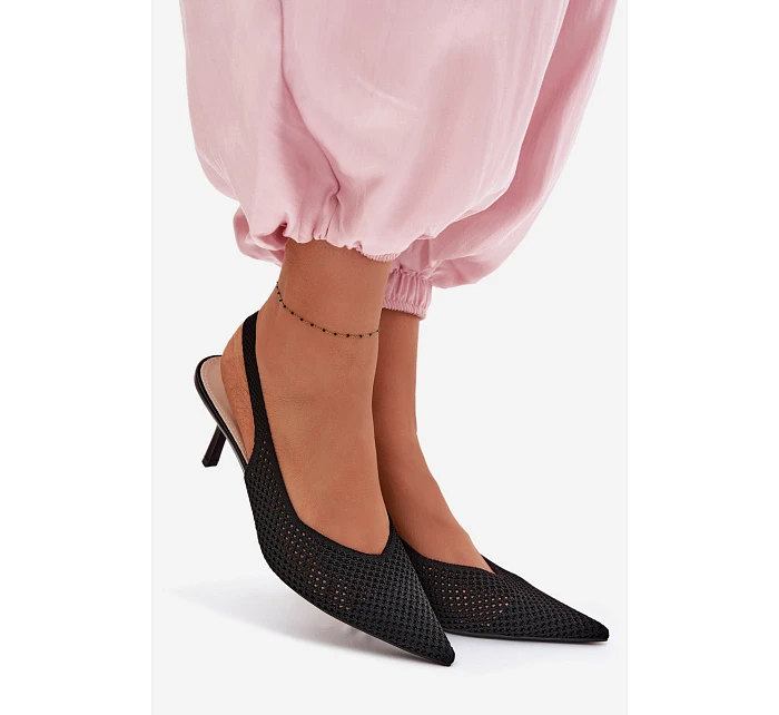 Dámské sandály z síťovaného materiálu na jehlovém podpatku Černé Emiliana Dámské sandály z síťovaného materiálu na jehlovém podpatku Černé Emiliana