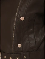 Ramoneska damska skórzana z zamkami brązowa FashionStreet TY5641