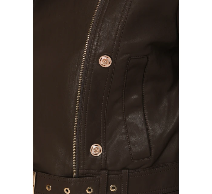 Ramoneska damska skórzana z zamkami brązowa FashionStreet TY5641