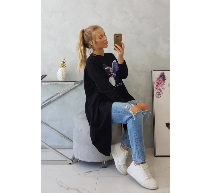 Oversize halenka s potiskem černá Oversize halenka s potiskem černá