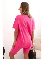 Dámský bavlněný komplet s krátkým rukávem a šortkami růžový Dámský bavlněný komplet s krátkým rukávem a šortkami růžový