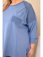 Dámská mikina Plus Size bavlněná s potiskem džínová modrá