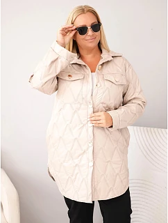 Dámská prošívaná bunda Plus Size s límcem a kapsami béžová tmavá