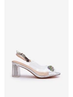 Průhledné sandály na podpatku s ozdobou stříbrné D&A MR38-454